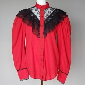 Western Collection Vintage Blouse Womens Size Medium Stevie Nicks Red Black Lace